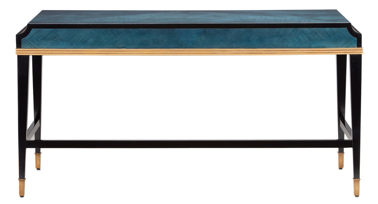 Currey and Company 3000-0208 Desk, Dark Sapphire/Caviar Black/Antique Brass