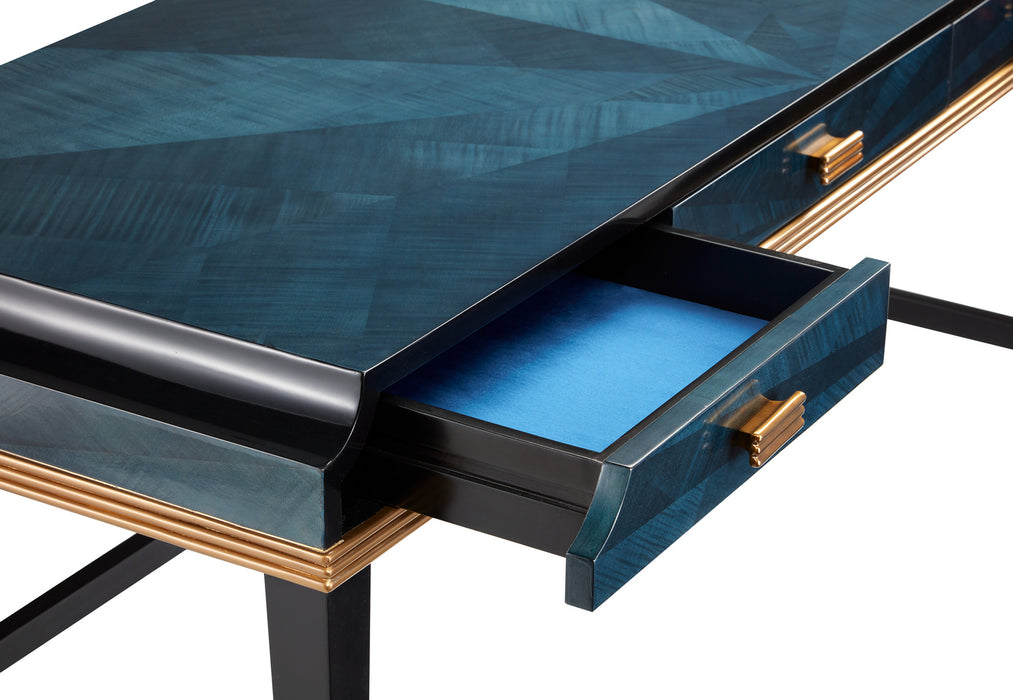 Currey and Company 3000-0208 Desk, Dark Sapphire/Caviar Black/Antique Brass
