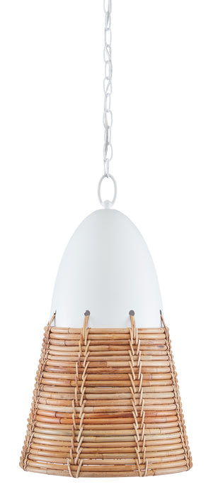 Currey and Company 9000-0840 One Light Pendant, Gesso White/Natural Rattan
