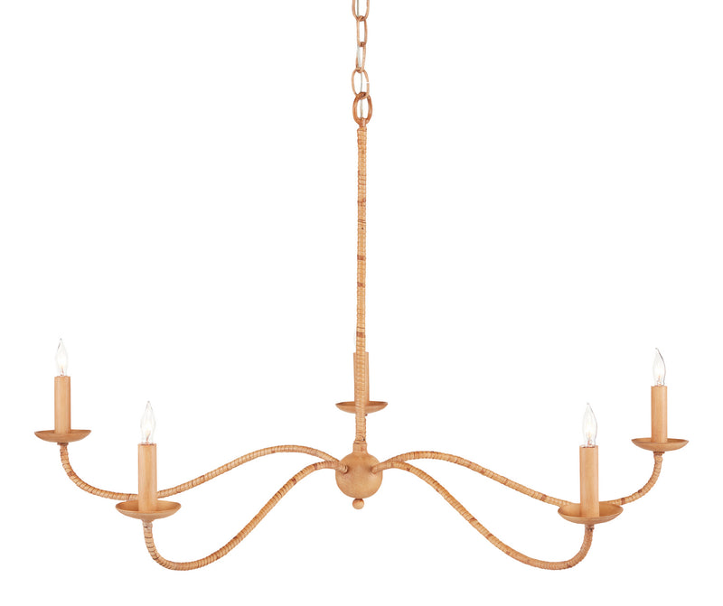 Currey and Company 9000-0848 Five Light Chandelier, Saddle Tan/Natural Rattan