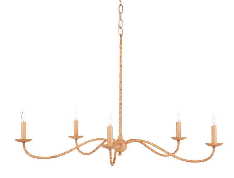 Currey and Company 9000-0848 Five Light Chandelier, Saddle Tan/Natural Rattan