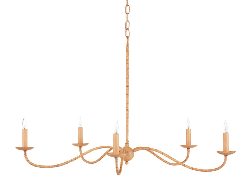Currey and Company 9000-0848 Five Light Chandelier, Saddle Tan/Natural Rattan