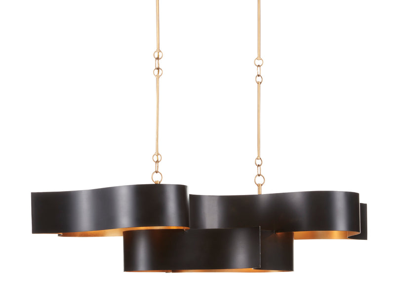 Currey and Company 9000-0853 Six Light Chandelier, Satin Black/Contemporary Gold Leaf