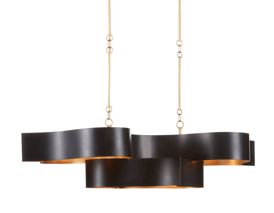 Currey and Company 9000-0853 Six Light Chandelier, Satin Black/Contemporary Gold Leaf