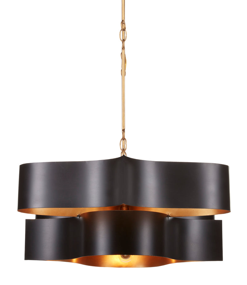 Currey and Company 9000-0853 Six Light Chandelier, Satin Black/Contemporary Gold Leaf