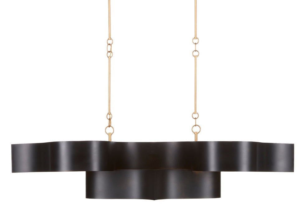 Currey and Company 9000-0853 Six Light Chandelier, Satin Black/Contemporary Gold Leaf