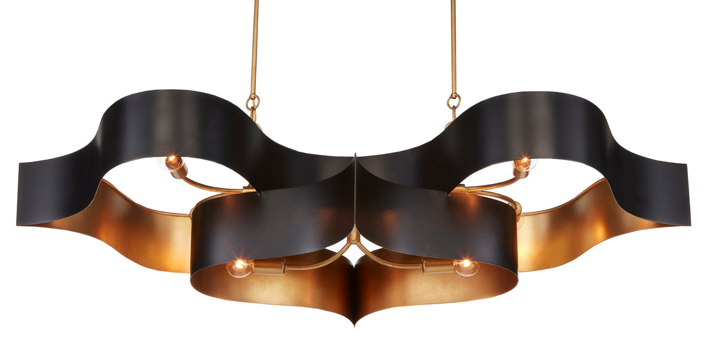 Currey and Company 9000-0853 Six Light Chandelier, Satin Black/Contemporary Gold Leaf
