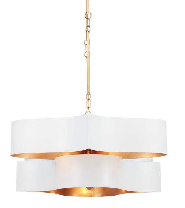 Currey and Company 9000-0854 Six Light Chandelier, Sugar White/Contemporary Gold Leaf