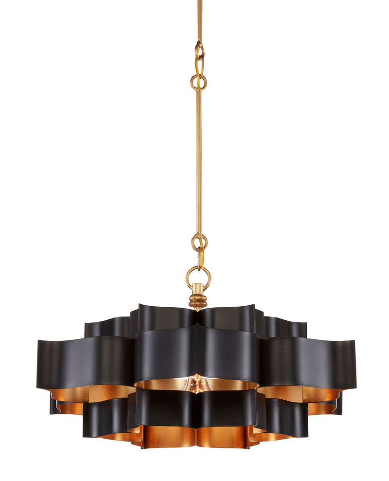 Currey and Company 9000-0855 One Light Chandelier, Satin Black/Contemporary Gold Leaf