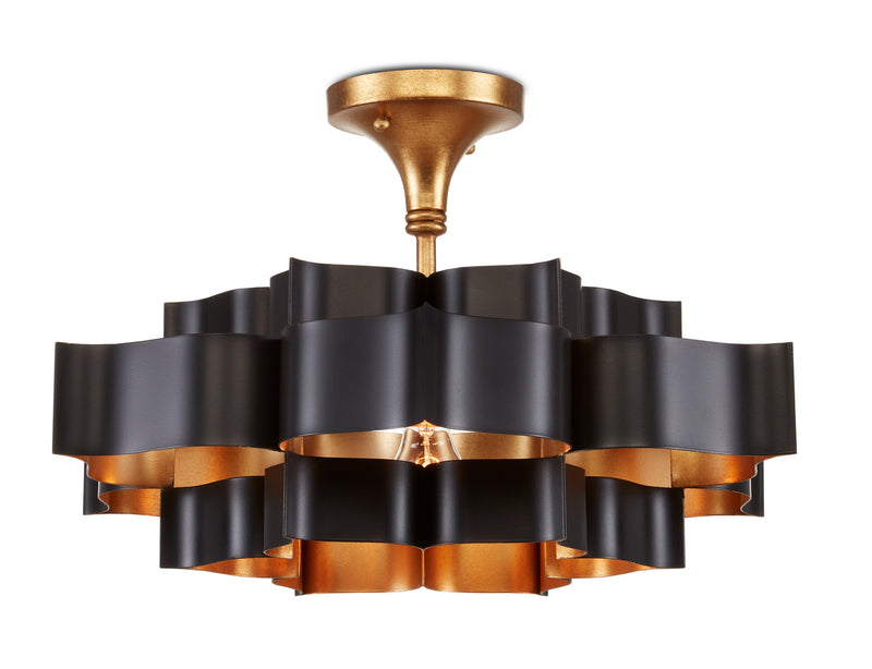 Currey and Company 9000-0855 One Light Chandelier, Satin Black/Contemporary Gold Leaf
