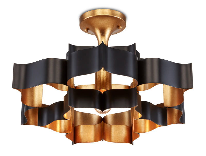 Currey and Company 9000-0855 One Light Chandelier, Satin Black/Contemporary Gold Leaf