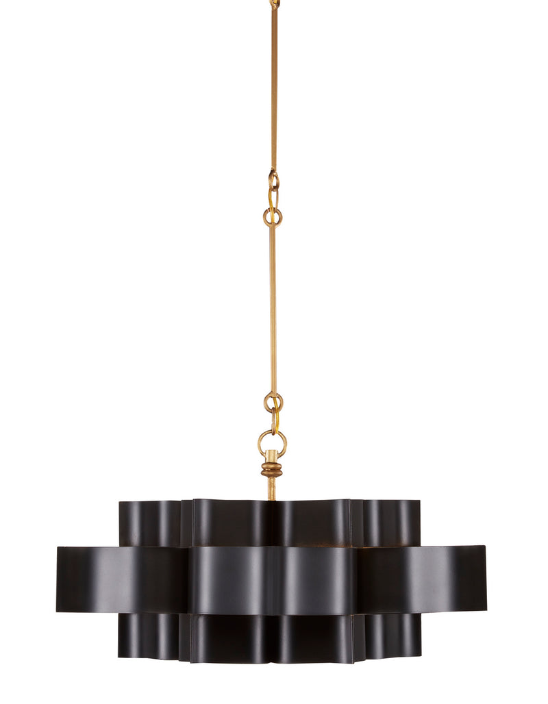 Currey and Company 9000-0855 One Light Chandelier, Satin Black/Contemporary Gold Leaf