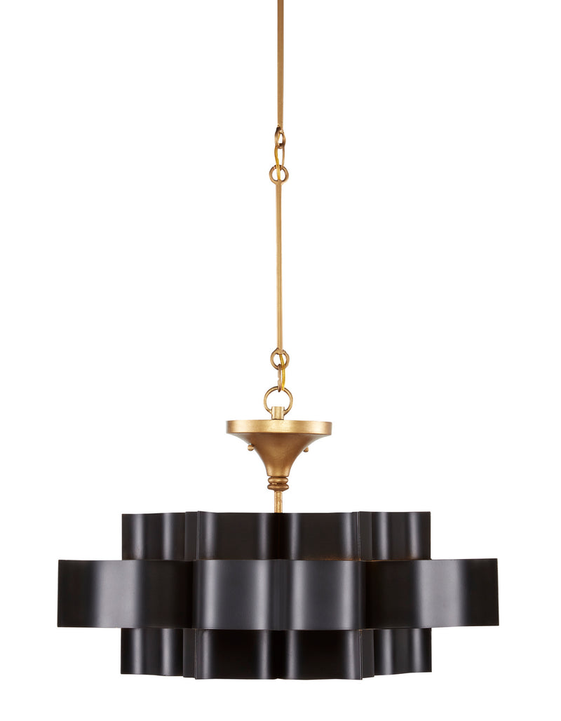 Currey and Company 9000-0855 One Light Chandelier, Satin Black/Contemporary Gold Leaf