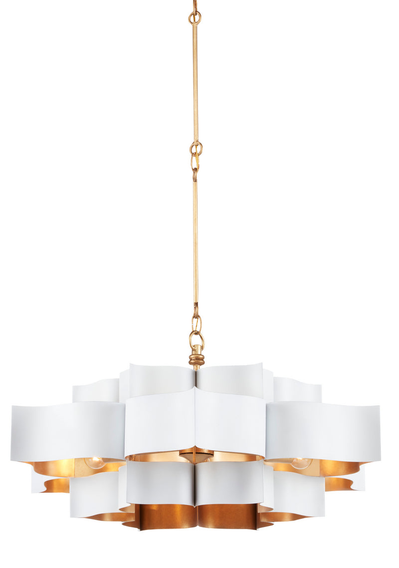 Currey and Company 9000-0857 Six Light Chandelier, Sugar White/Contemporary Gold Leaf