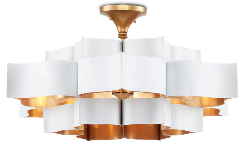 Currey and Company 9000-0857 Six Light Chandelier, Sugar White/Contemporary Gold Leaf