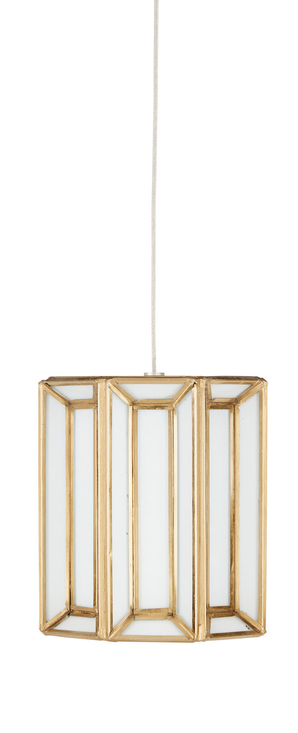 Currey and Company 9000-0888 One Light Pendant, White/Antique Brass