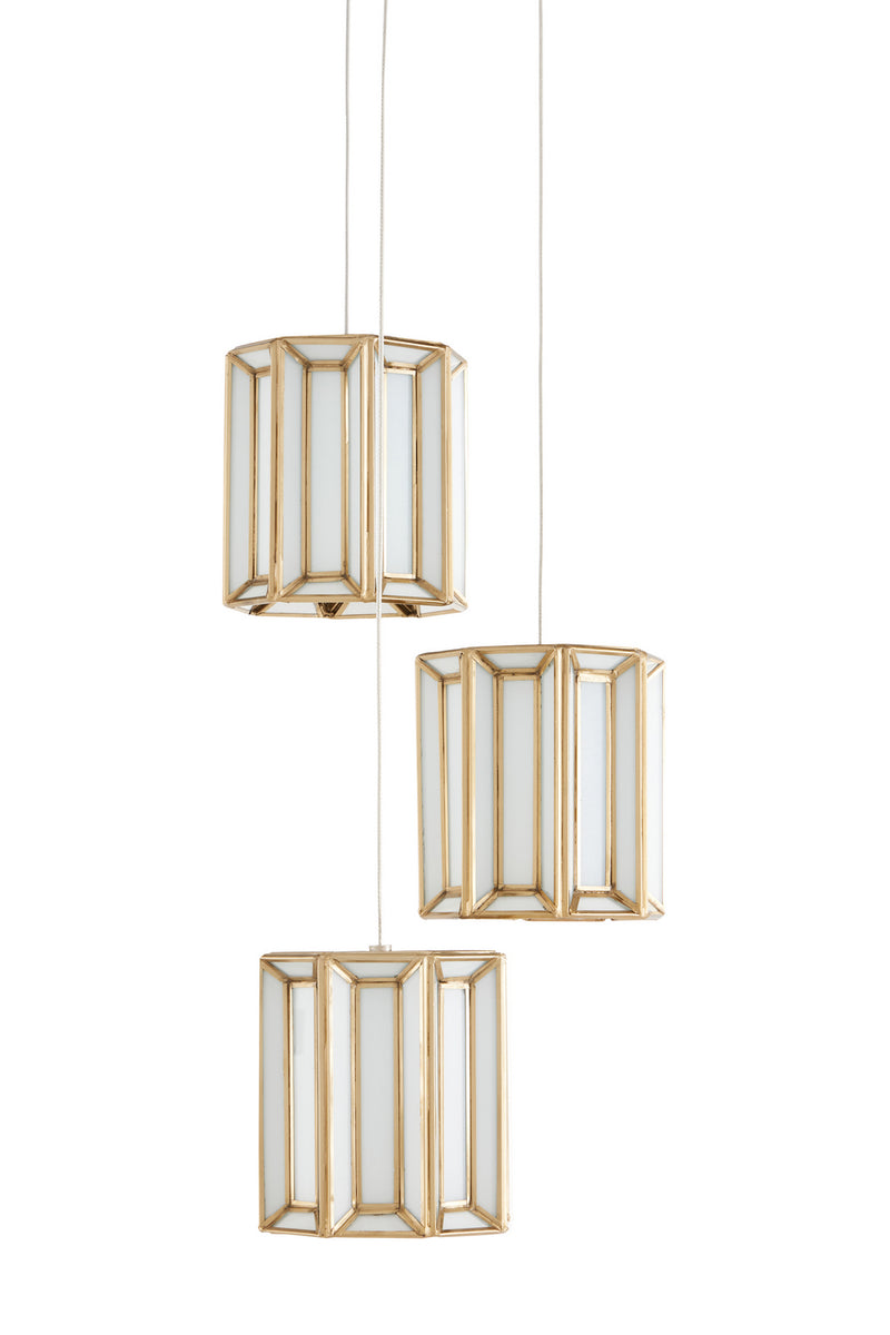 Currey and Company 9000-0889 Three Light Pendant, White/Antique Brass