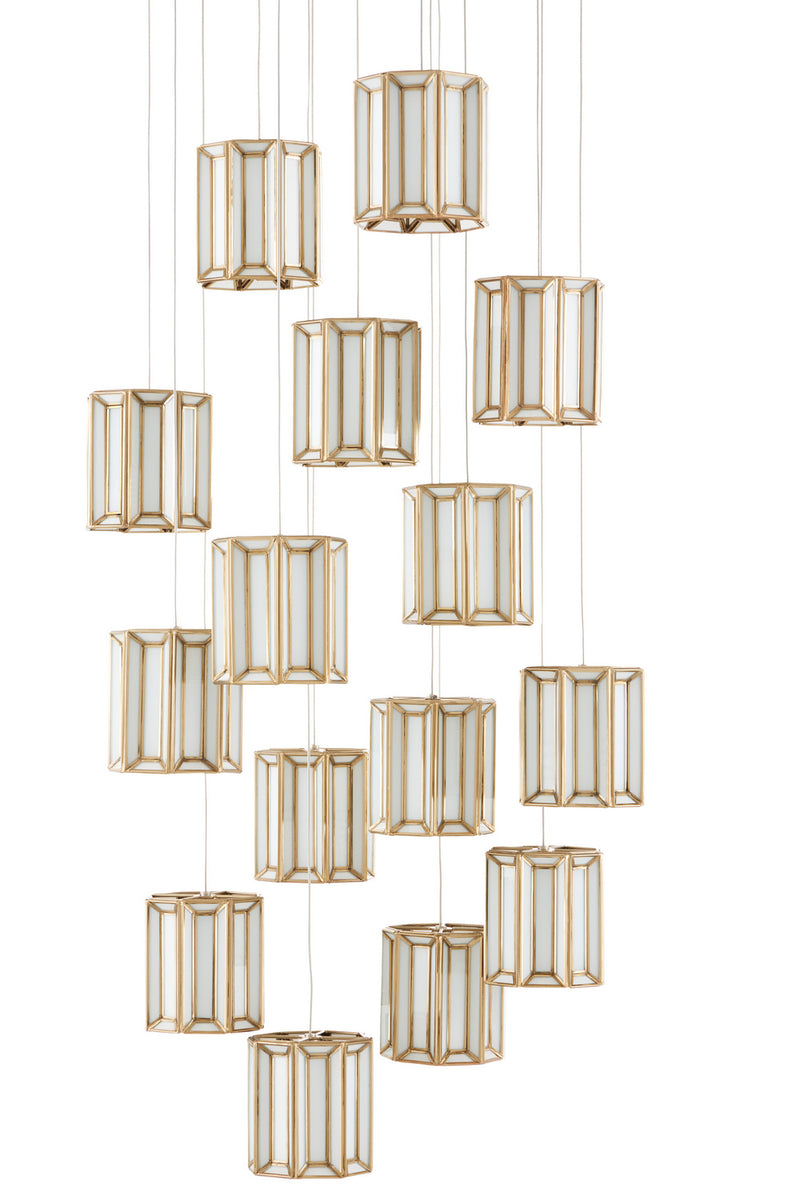 Currey and Company 9000-0891 15 Light Pendant, White/Antique Brass