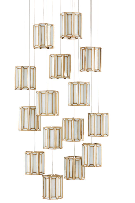 Currey and Company 9000-0891 15 Light Pendant, White/Antique Brass