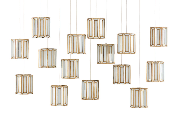 Currey and Company 9000-0892 15 Light Pendant, White/Antique Brass