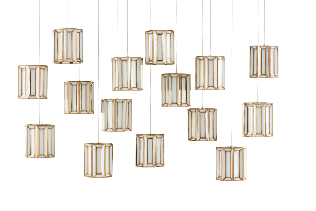 Currey and Company 9000-0892 15 Light Pendant, White/Antique Brass
