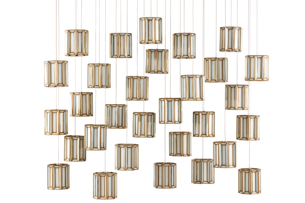Currey and Company 9000-0893 30 Light Pendant, White/Antique Brass