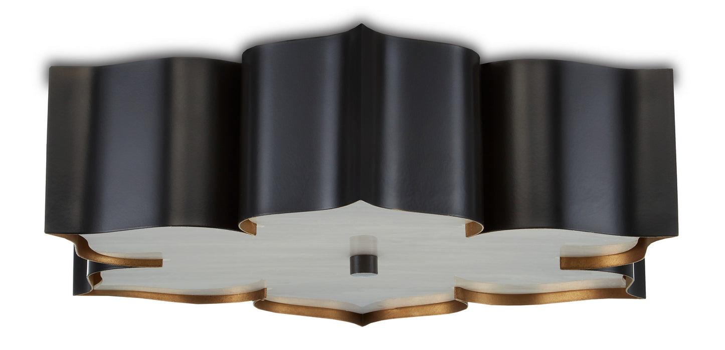 Currey and Company 9999-0060 Two Light Flush Mount, Satin Black /Contemporary Gold