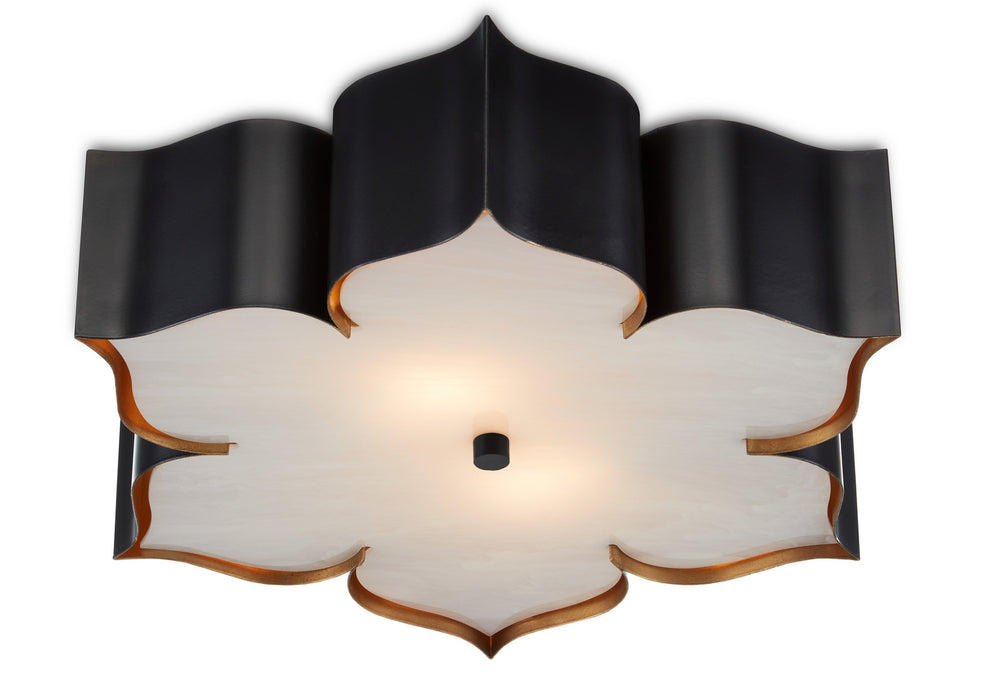 Currey and Company 9999-0060 Two Light Flush Mount, Satin Black /Contemporary Gold