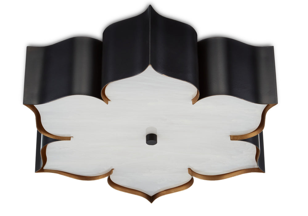 Currey and Company 9999-0060 Two Light Flush Mount, Satin Black /Contemporary Gold
