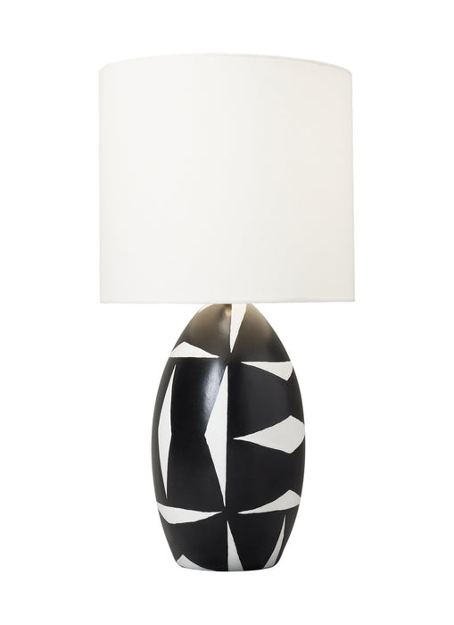 Visual Comfort Studio HT1041WLBL1 One Light Table Lamp, White Leather W Black Leather