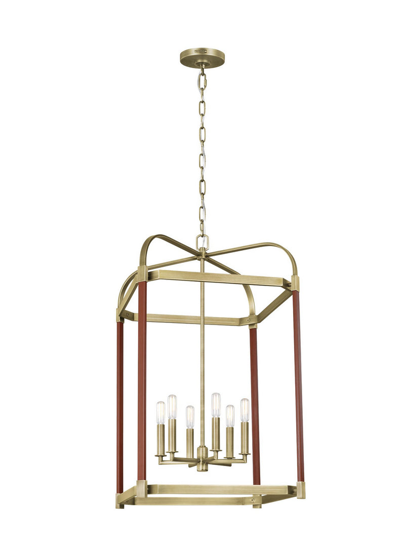 Visual Comfort Studio LC1156TWB Six Light Lantern, Time Worn Brass