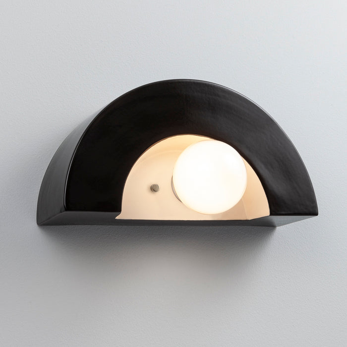 Justice Designs CER-3020-BKMT One Light Wall Sconce, Gloss Black with Matte White internal finish