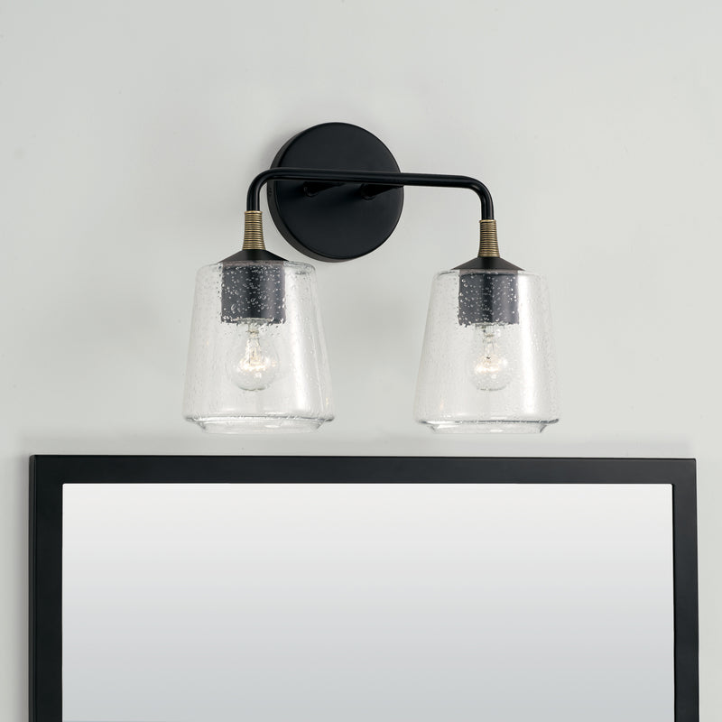 Capital Lighting 145621KB-530 Two Light Vanity, Matte Black with Brass