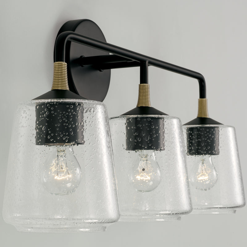 Capital Lighting 145631KB-530 Three Light Vanity, Matte Black with Brass