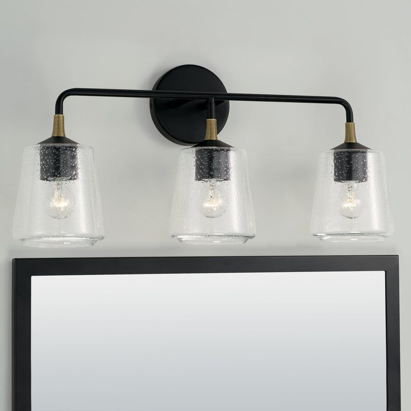 Capital Lighting 145631KB-530 Three Light Vanity, Matte Black with Brass
