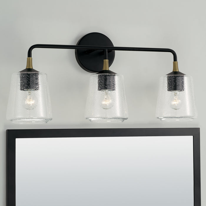 Capital Lighting 145631KB-530 Three Light Vanity, Matte Black with Brass