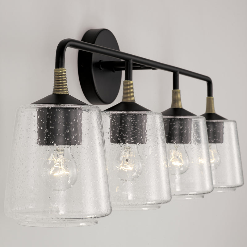 Capital Lighting 145641KB-530 Four Light Vanity, Matte Black with Brass