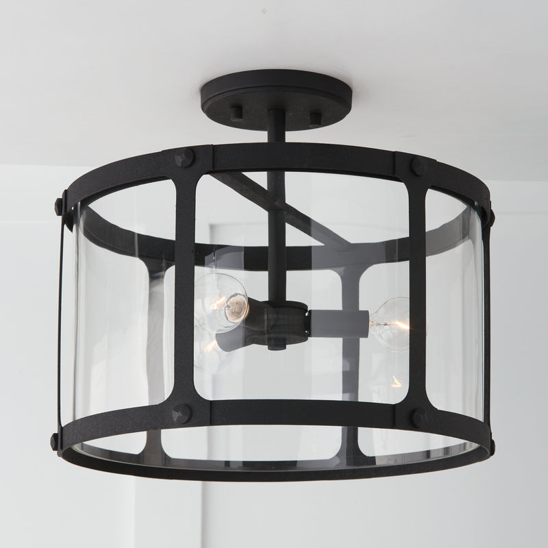 Capital Lighting 244931BI Three Light Semi Flush Mount, Black Iron