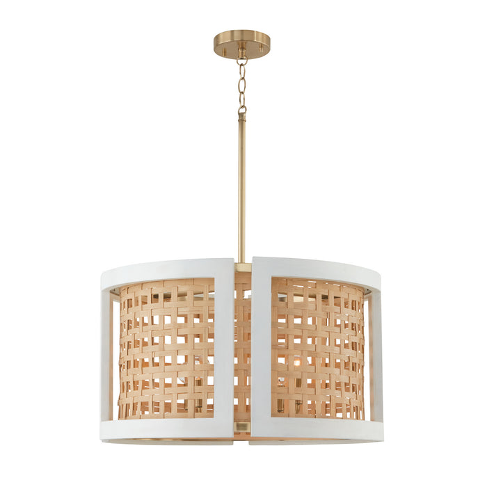 Capital Lighting 344341WM Four Light Pendant, Flat White and Matte Brass