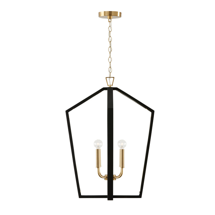 Capital Lighting 344541KM Four Light Pendant, Flat Black and Matte Brass