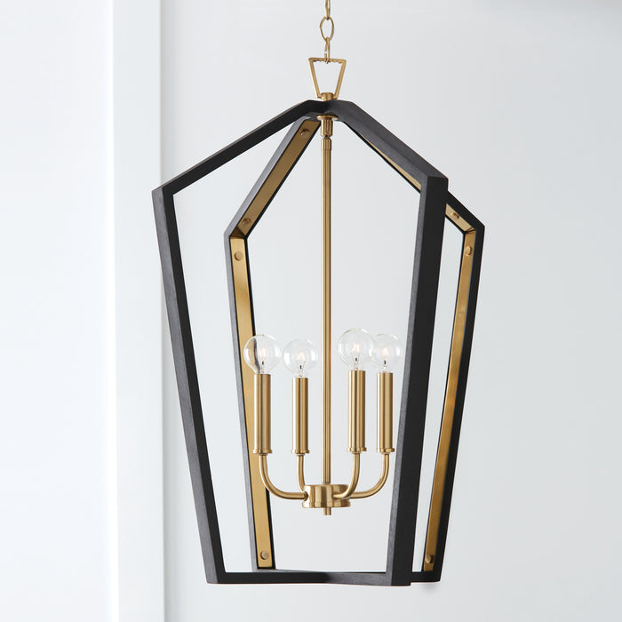 Capital Lighting 344541KM Four Light Pendant, Flat Black and Matte Brass