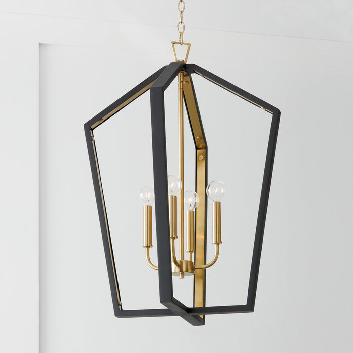 Capital Lighting 344541KM Four Light Pendant, Flat Black and Matte Brass