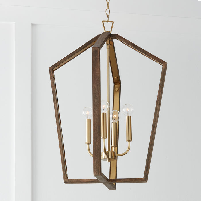 Capital Lighting 344541NM Four Light Pendant, Nordic Wood and Matte Brass