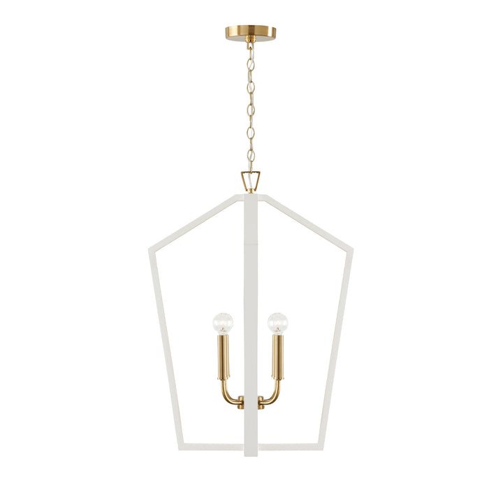 Capital Lighting 344541WM Four Light Pendant, Flat White and Matte Brass