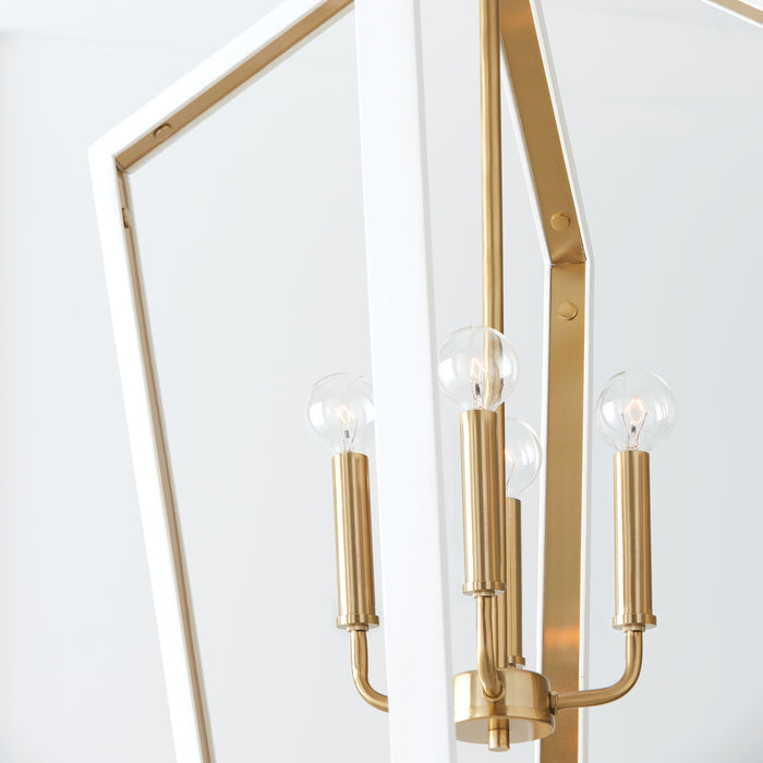 Capital Lighting 344541WM Four Light Pendant, Flat White and Matte Brass