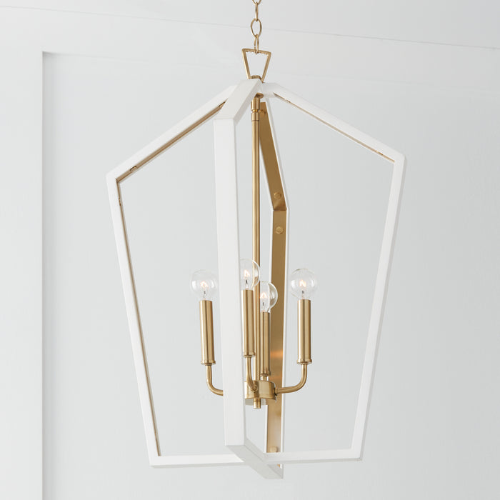 Capital Lighting 344541WM Four Light Pendant, Flat White and Matte Brass