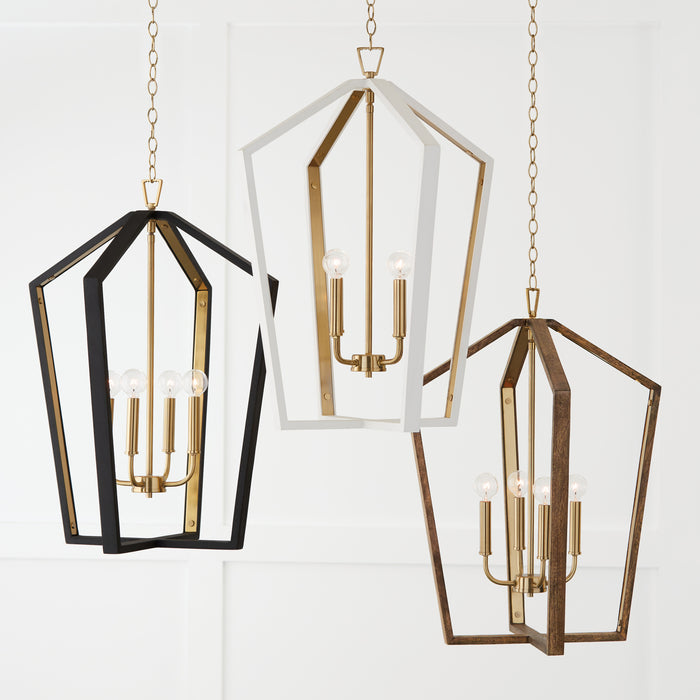 Capital Lighting 344541WM Four Light Pendant, Flat White and Matte Brass