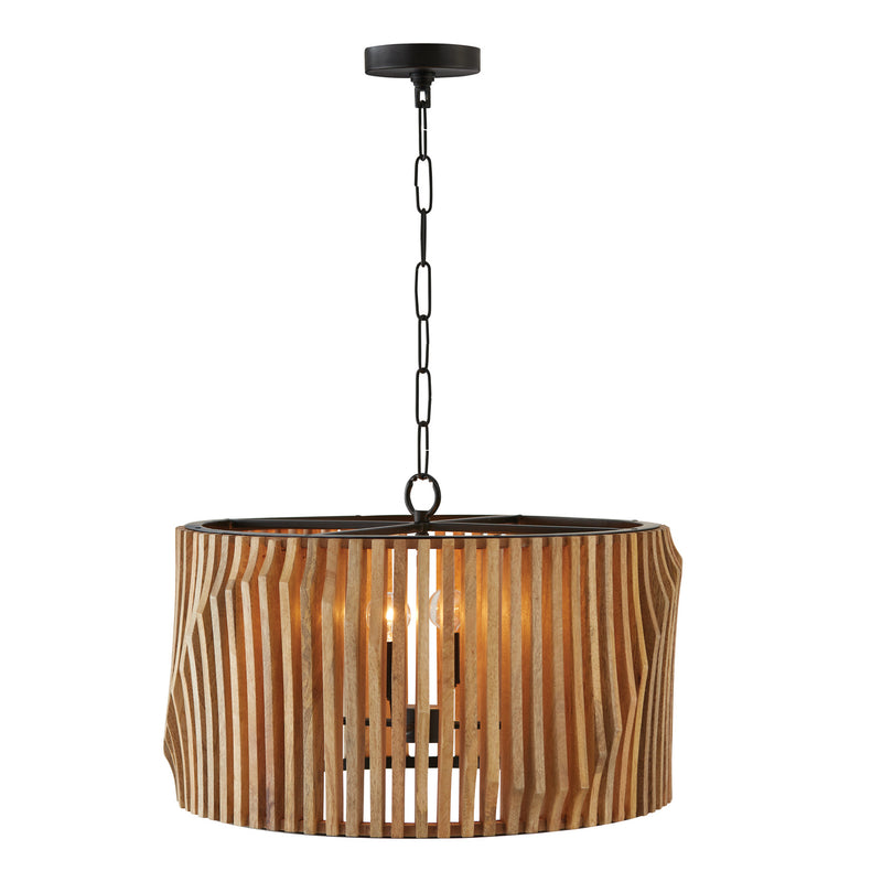 Capital Lighting 344642WK Four Light Pendant, Light Wood and Matte Black