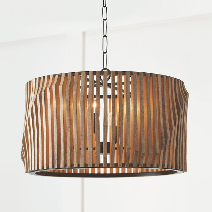 Capital Lighting 344642WK Four Light Pendant, Light Wood and Matte Black