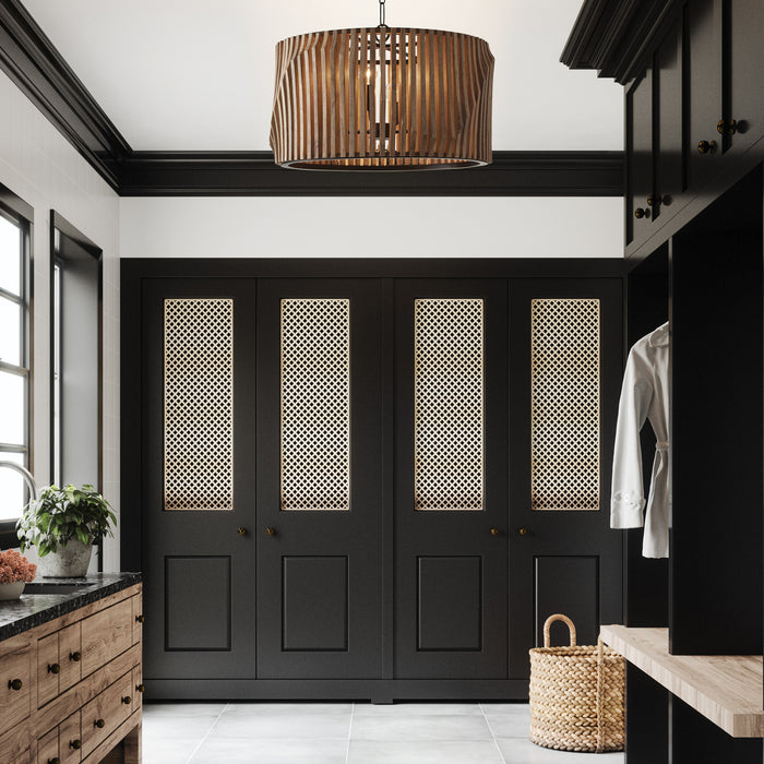 Capital Lighting 344642WK Four Light Pendant, Light Wood and Matte Black